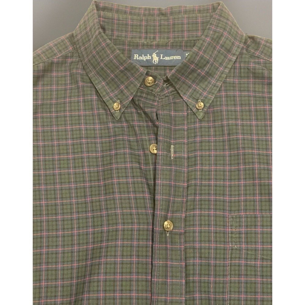 Ralph Lauren Mens XL Plaid Button Down Shirt Green Navy Red Long Sleeve Cotton - Picture 3 of 5